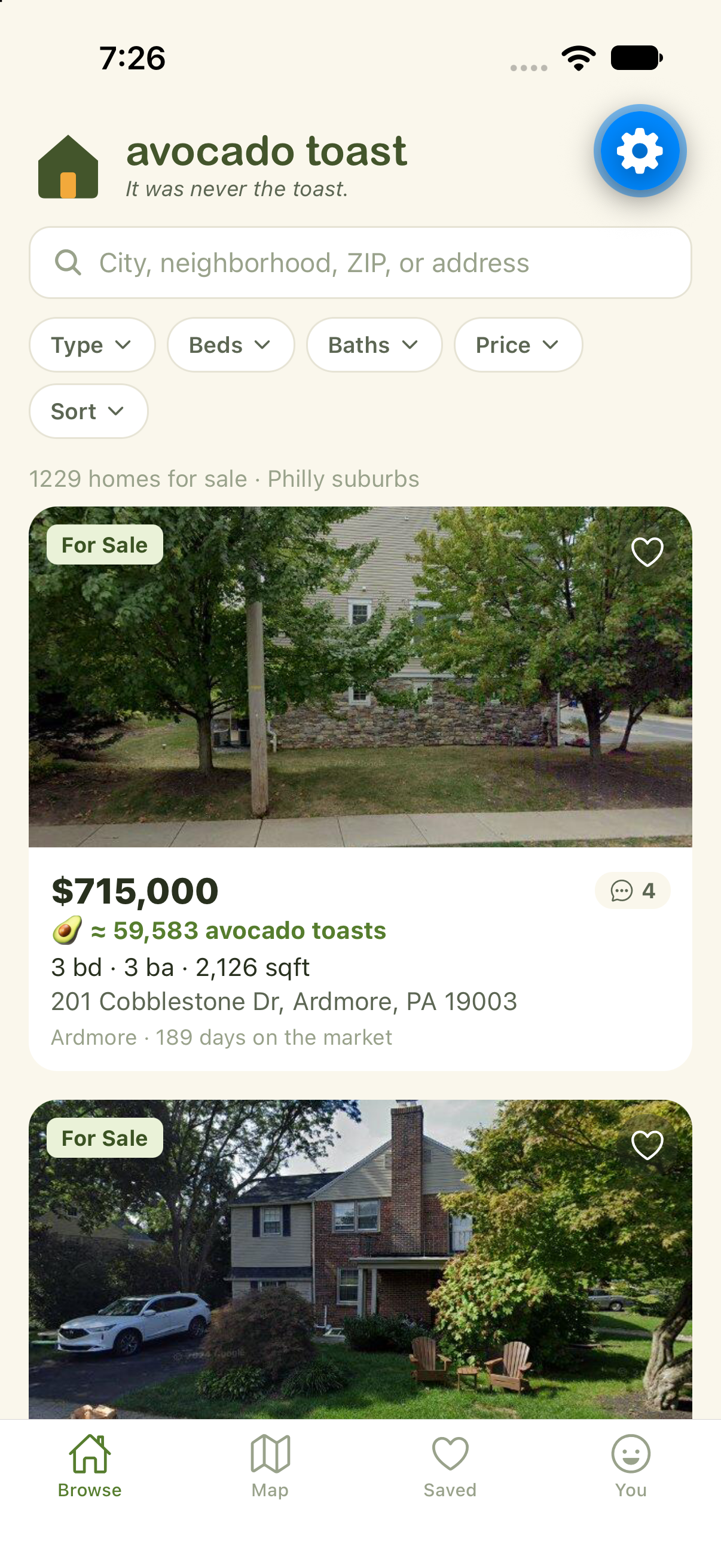 The Avocado Toast feed of homes for sale with prices in avocado toasts